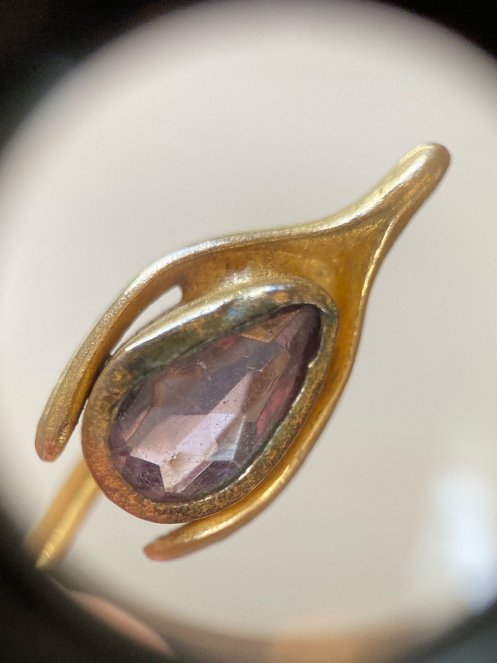 Antique Victorian Amethyst Paste Wishbone Gilt Metal Stick Pin/Cravat Pin - Picture 8 of 10